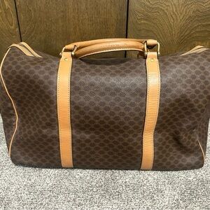 Celine Brown Patterned Travel Bag with Tan Accents